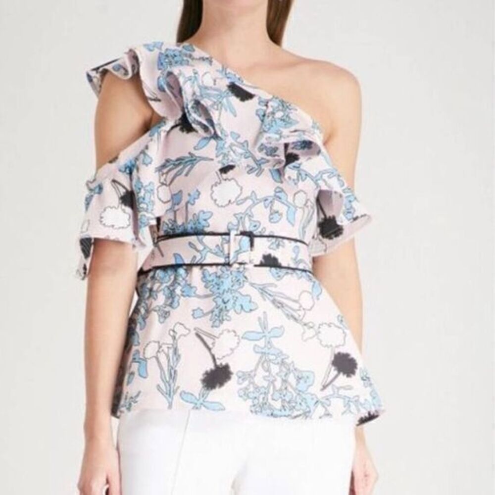 Self-portrait off shoulder ruffle pink blouse top